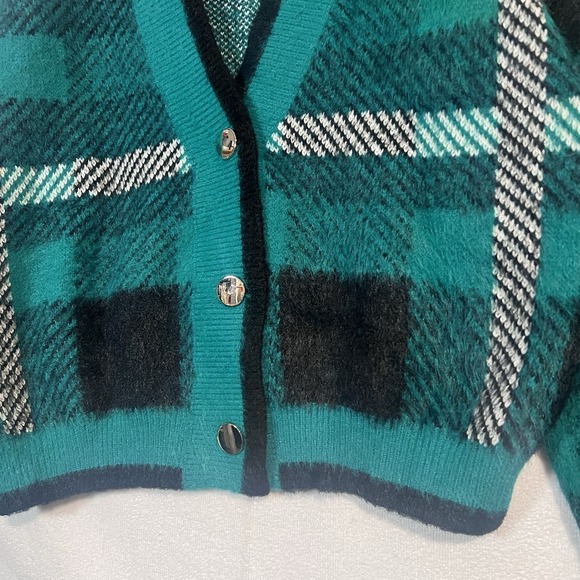 English Factory Checkered Cardigan Sz LG Green Tartan Plaid Oversized Sweater - Picture 6 of 12